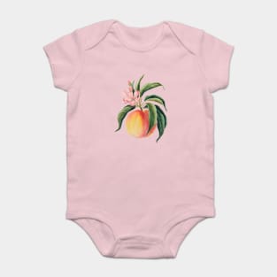 Encore  Peach on a Branch, Accompanied by Green Leaves and a Pink Peach Blossom Baby Bodysuit